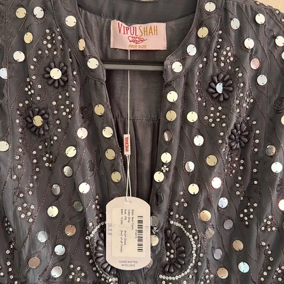 Vipul Shah Beaded Short Grey Dress - Picture 2 of 3